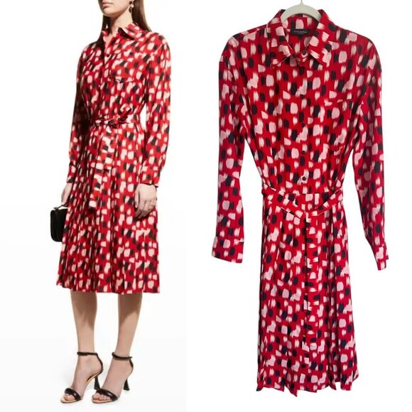 Piazza Sempione Made In Italy FR 46 (US 10) Paint Dash-Print Belted Shirt Dress - Picture 1 of 12